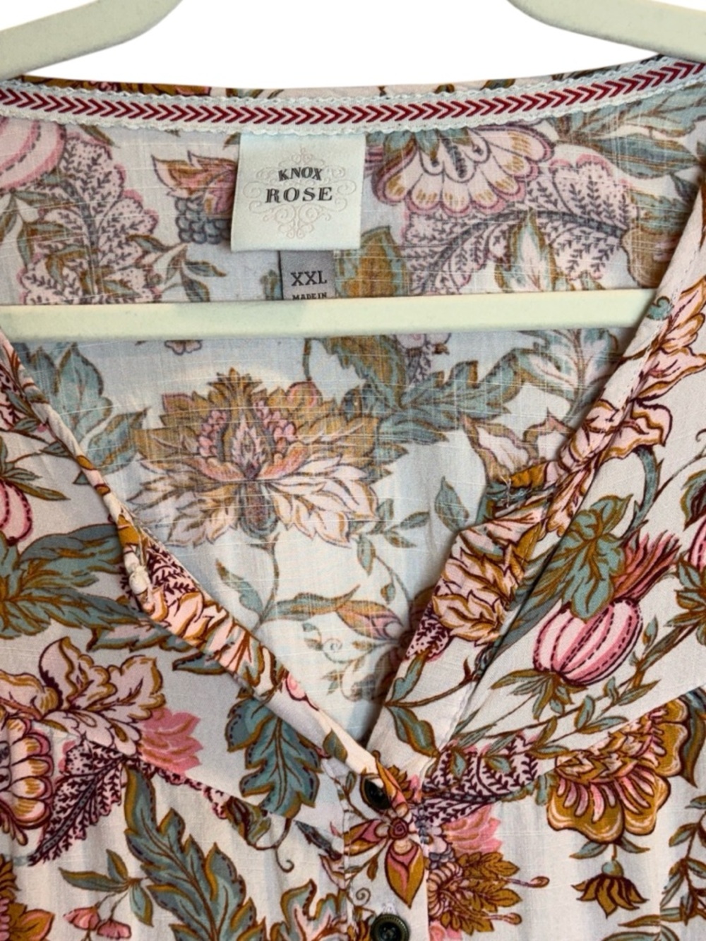 Knox Rose Pink Floral V-Neck Button Peasant Blouse - Picture 5 of 5